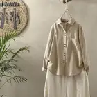 2021 ZANZEA модные рубашки на пуговицах Женская Весенняя блуза свободного покроя с длинным рукавом блузки женские нагрудные Туника Топы размера плюс