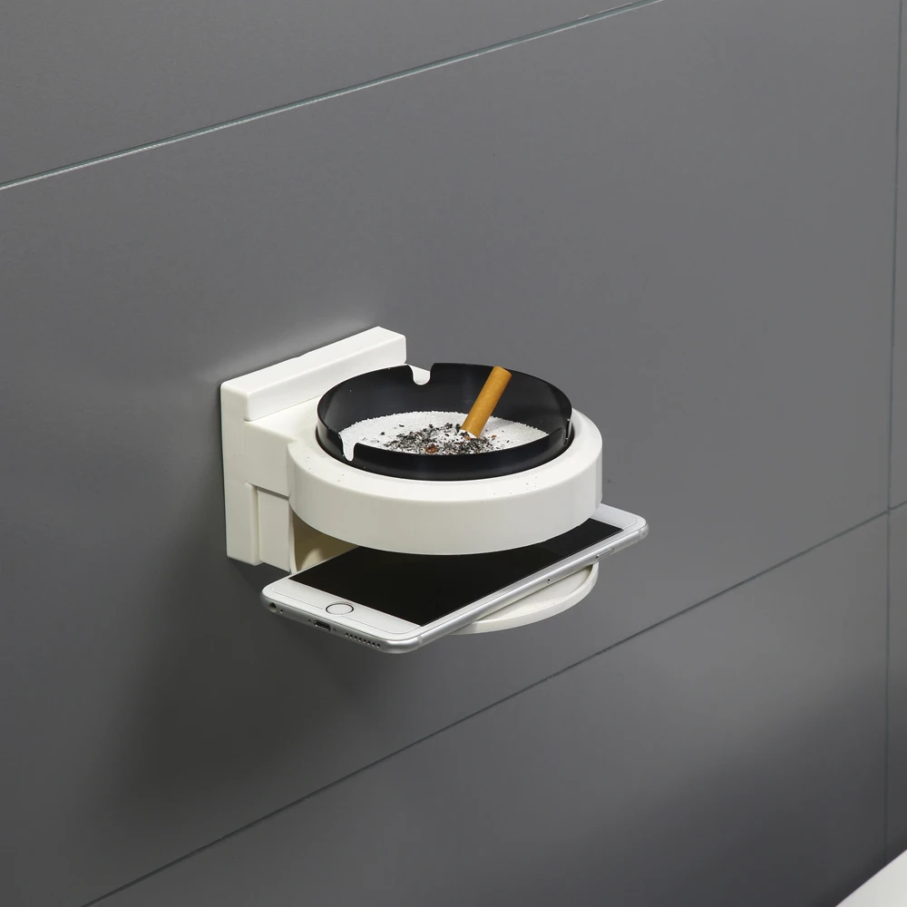 

1 Pcs Creative Stainless Steel Ashtray Wall-mounted Punch-free Ash Storage Box Bathroom Home Portable Multifunction Ashtray