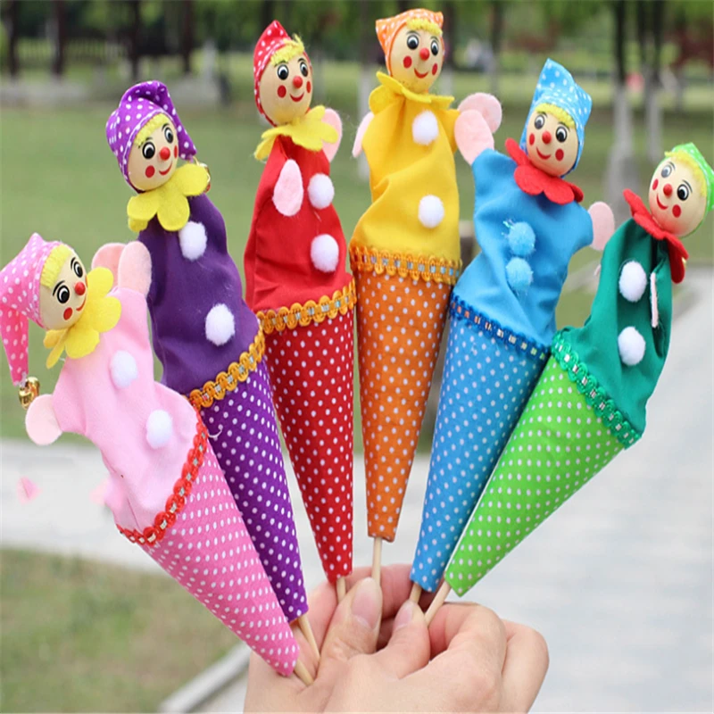 6Pcs Clown Puppet Parent-Child Preschool Toys Baby Learning Game Props Colorful Marioneta Telescopic Stick Dolls New Cute - купить по