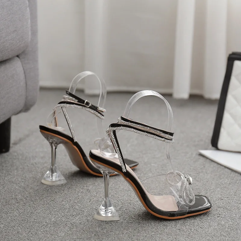 

35-42 sexy luxury crystal transparent wine cup with diamond butterfly high heel sandals