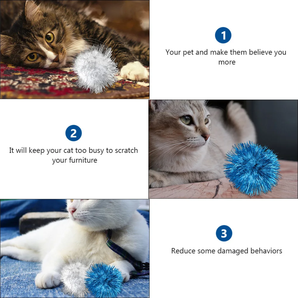 

50pcs Funny Sparkle Balls Pet Tinsel Pom Poms Glitter Balls Interactive Toys