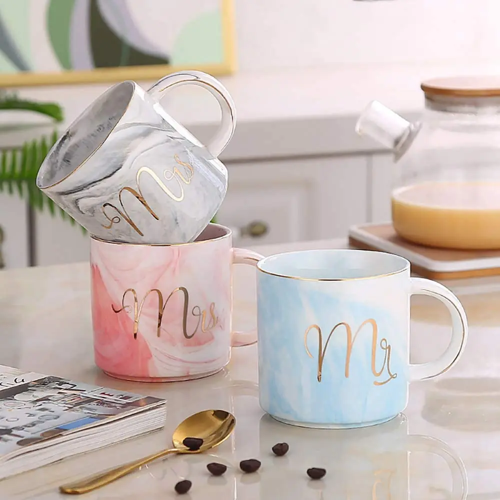 Набор кружек YCOO Mr and Mrs уникальные кружки для влюбленных мраморные керамические