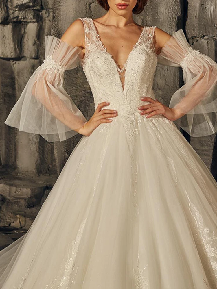 

BAZIIINGAAA Simple Wedding Dress Lace Little Beading Strapless Dress Luxury Wedding Gowns Bridal Can Be Washed Bride Dresses