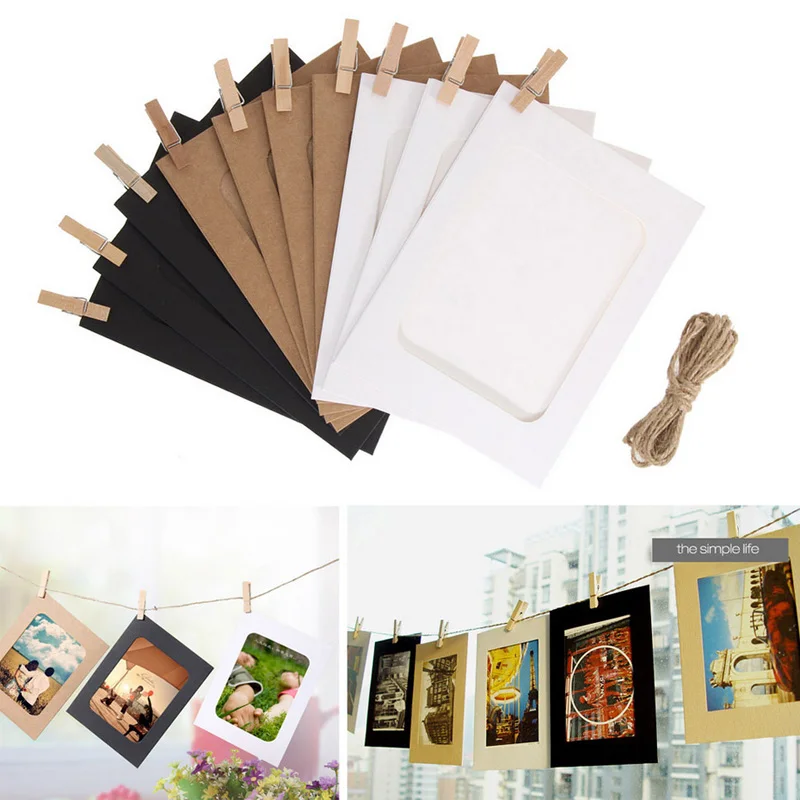 10Pcs 6 Inch DIY Kraft Paper Photo Frame Wooden Clip Picture Holder Wedding Birthday Party Decor Home Wall Decoartions | Дом и сад