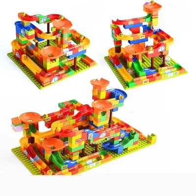 256 pcs 128-256 шт детские блоки мраморный трек бегать со светом лабиринт мяч трек строительные блоки пластиковая воронка Горка DIY Кирпичи Duploe игрушки - Цвет: 256 pcs