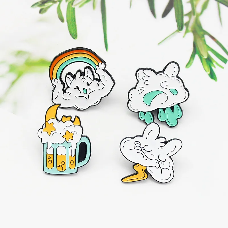 

Sun Sunny Scaly Smile White Cloud Rainbow Pins Dark Naughty Cirrus Clouds Cloudy Weather Brooches Accessories Backpack Badge