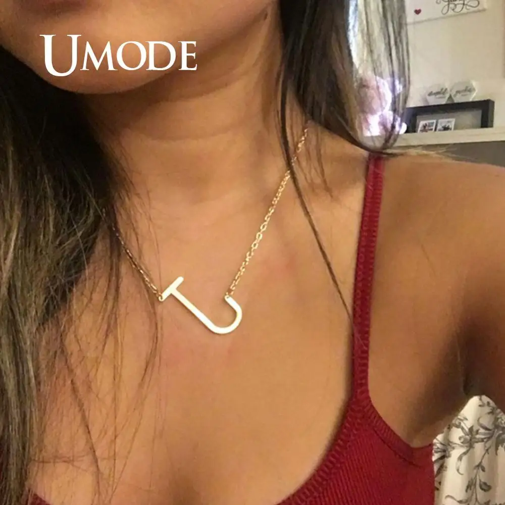 UMODE богемный сплав ожерелья с буквой для женщин Винтаж Золотая цепочка, колье женские модные украшения оптом UBN0001