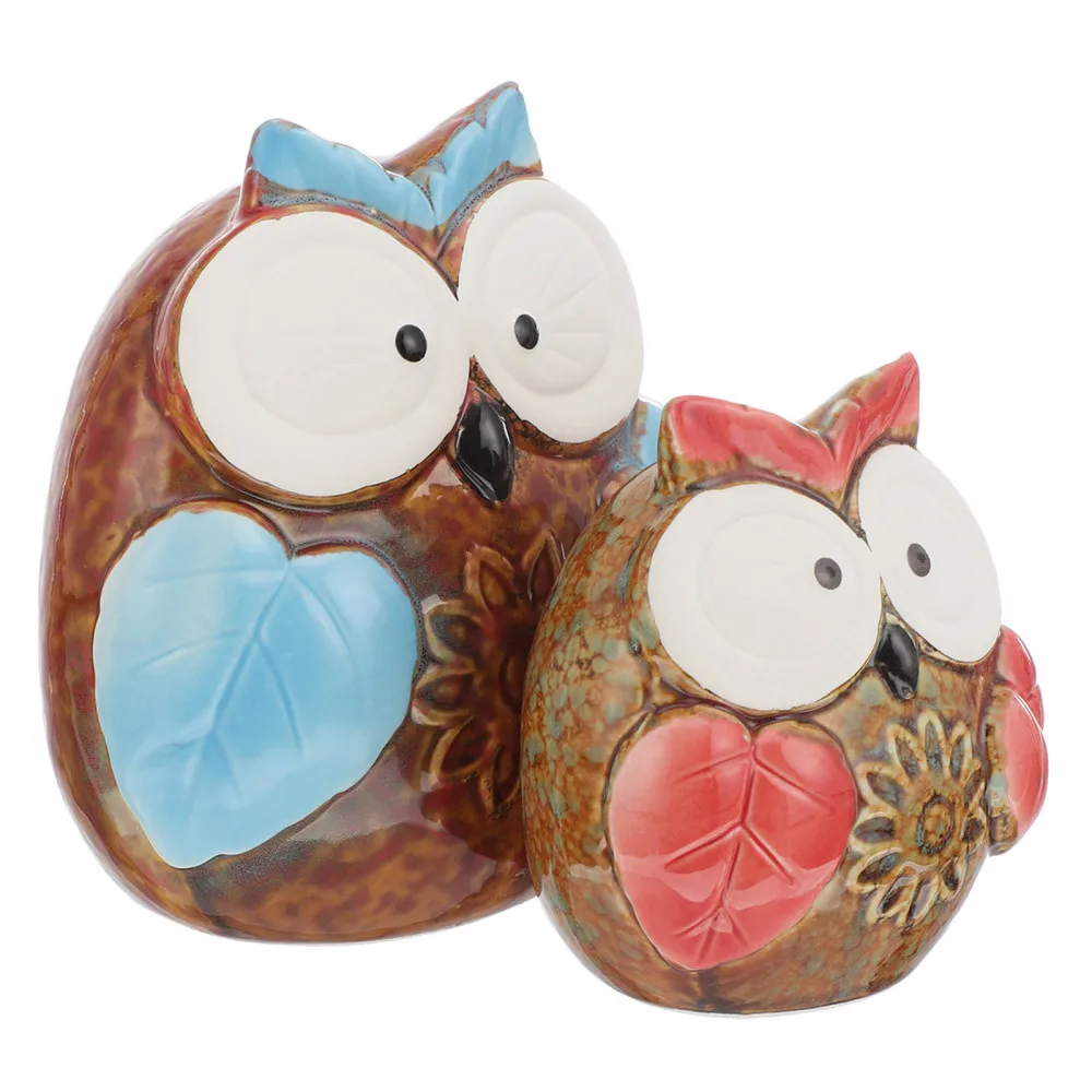 

2Pcs Home Ceramic Owl Figurines Creative Craft Owl Statue Home Ornaments