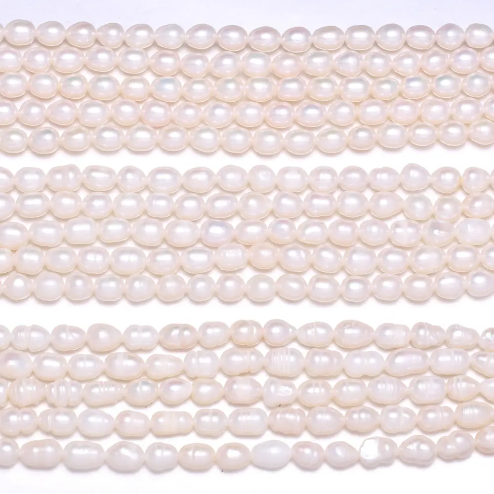 

Natural Freshwater Cultured Pearls Beads Rice Shape 100% Natural Pearls for Jewelry Making DIY Strand 14 Inches