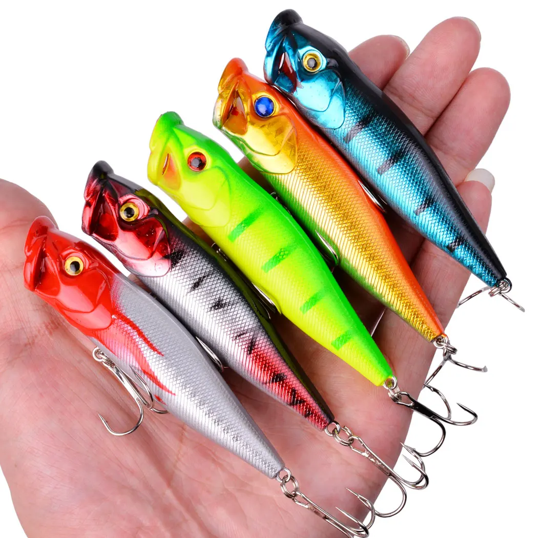 

New Arrival 5 pcs Big Popper Fishing Lures 9.5cm 12g 3d Eyes Bait Topwater Crankbait Wobblers Tackle Box Isca Poper Japan