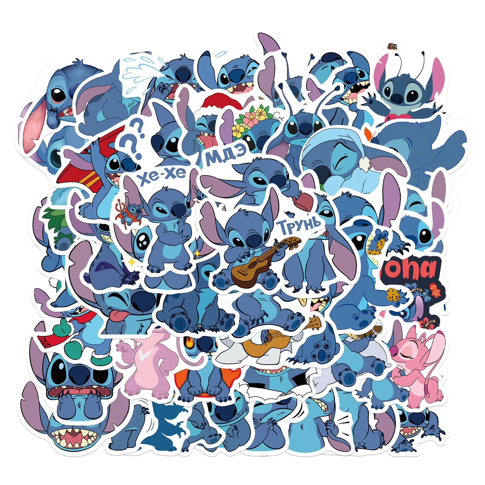

50pcs Cute Cartoon Stitch Stickers Graffiti Guitar Scrapbook Skateboard Cup Phone Luggage Laptop Waterproof Sticker Kids Toys