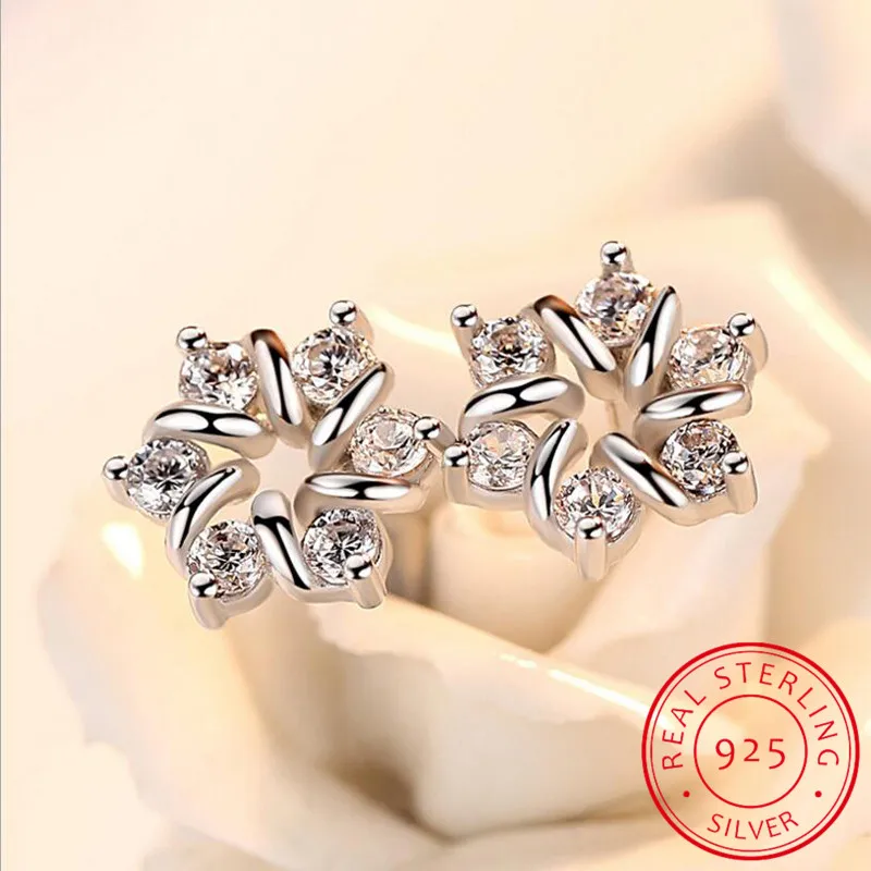 

925 Sterling Silver Earrings For Women Zirconia Flower Stud Earrings oorbellen brincos de prata pendientes S-E421