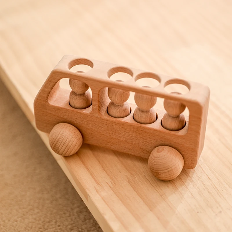 Juego de juguetes educativos Montessori de madera con clavija para beb&eacute;, juguete de puzle con Bus de haya para ni&ntilde;os de 0 a 3 a&ntilde;os, regalo de cumplea&ntilde;os, 1Set-0