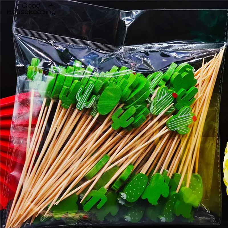 100 шт Фламинго бамбуковая палочка буфет ананас кактус листья фрукт для кекса