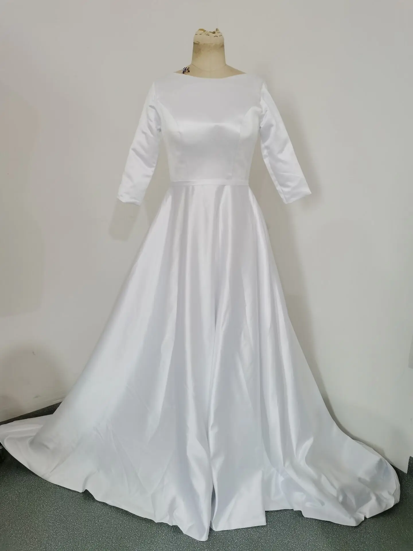 

Cheap Elegant dressses for weddings 3/4 Long Sleeve Satin A-line Wedding Dress 2020 Bridal Gown vestido de novia