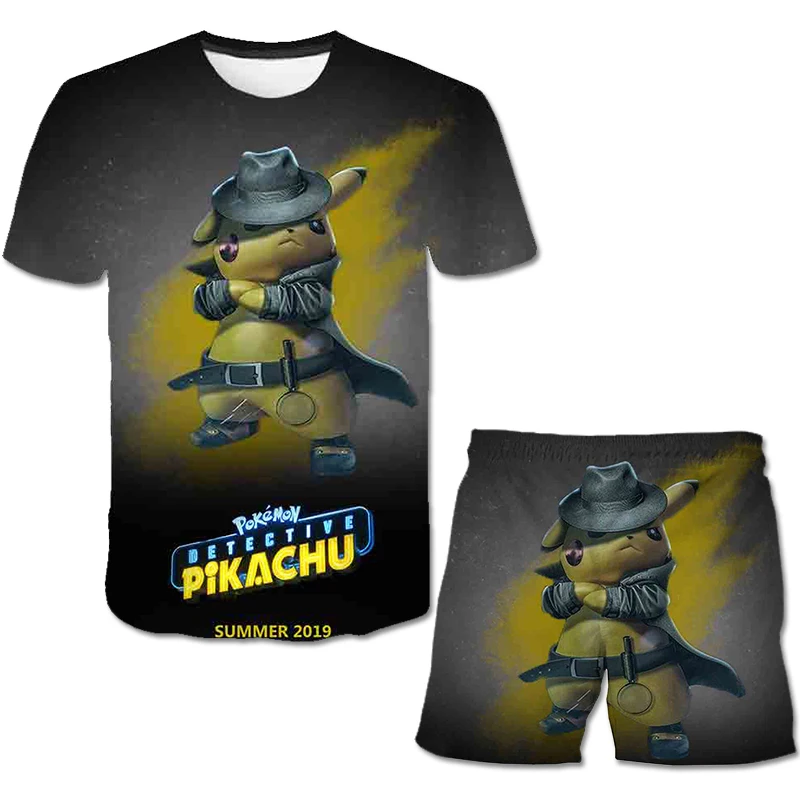 

2022 pokemon- Pikachu- Children's 3D T-shirt + Shorts Two Boys and Girls Summer Casual Suit Children's 3d T-shirt+ Shorts 4-14Y