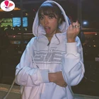 Стразы Женская толстовка с длинным рукавом с принтом букв худи на молнии свободная уличная одежда большого размера Повседневная Осень-зима 2021