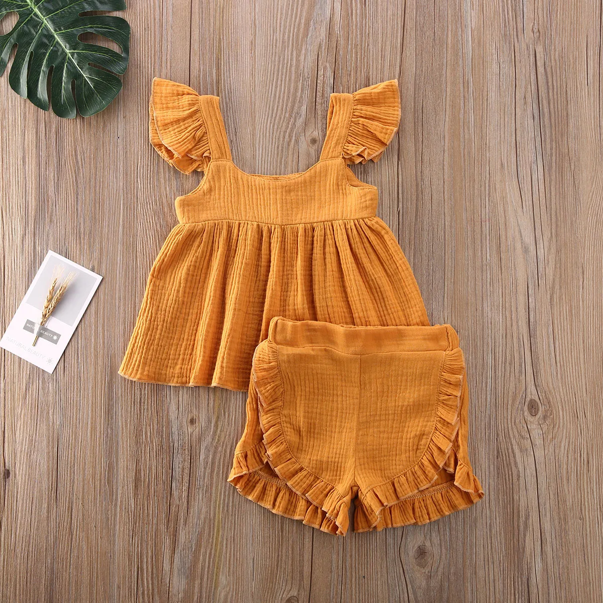 

NEW 2020 Summer Baby Girls Ruffles Clothes Set Cotton Summer Kids Sleeveless Tops Blouse+Shorts Suits 0-24M