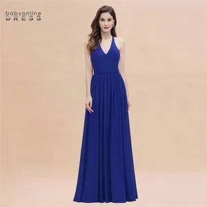 Новинка 2021, темно-синее шифоновое длинное вечернее платье, а-силуэт, с лямкой на шее, вечерние платья для выпускного, женское платье с открытой спиной и V-образным вырезом