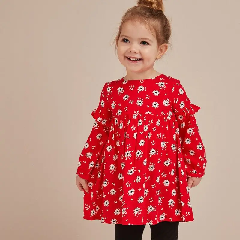 Poco maven Vestido de manga larga beb&eacute; ni&ntilde;as Oto&ntilde;o de algod&oacute;n rojo ropa infantes ni&ntilde;os ni&ntilde;as encantadora Causal vestido para ni&ntilde;os-0
