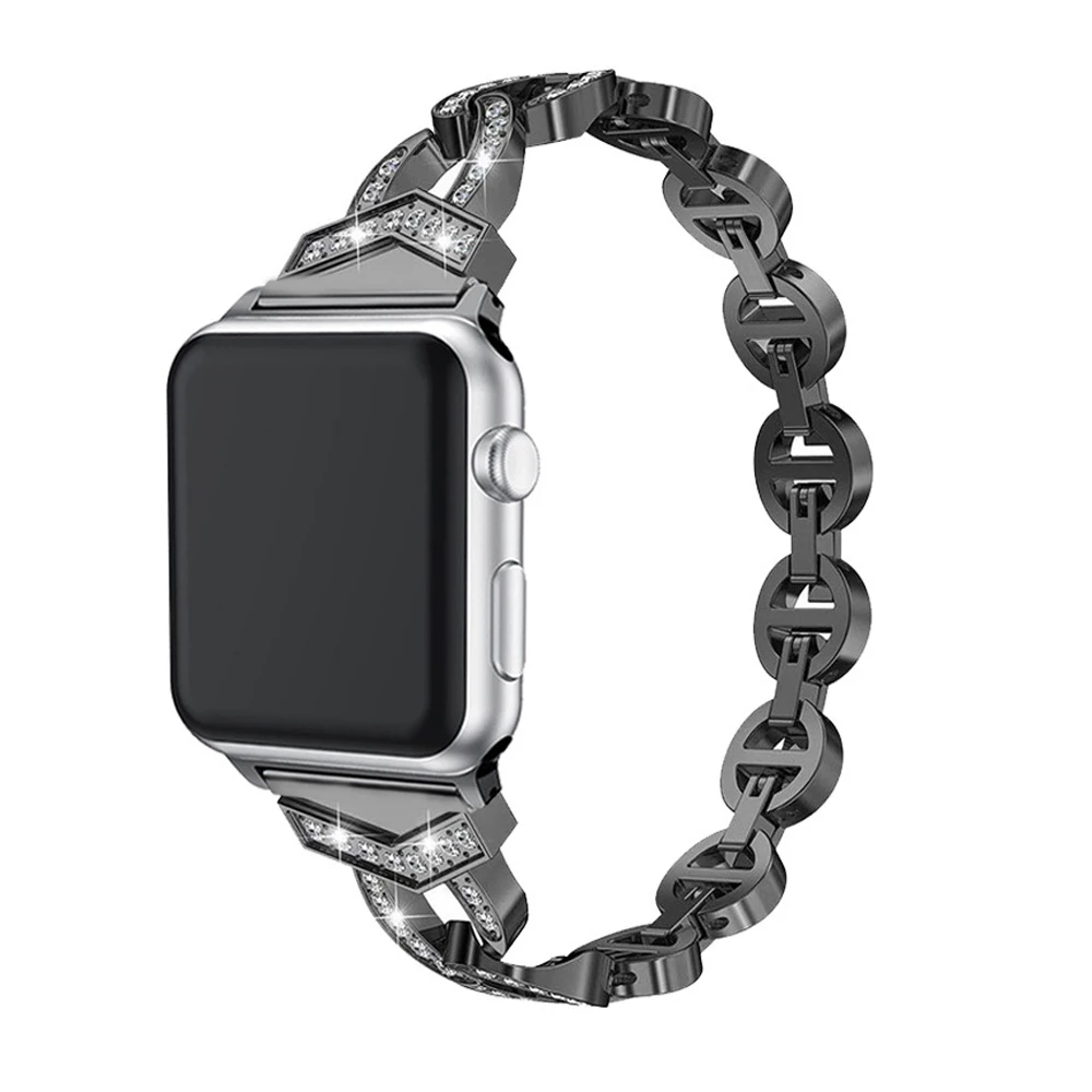 

Stainless Steel Strap for Apple Watch Band 40mm 44mm 38mm 42mm Rhinestone Diamond metal watchband for iwatch 5/4/3/2/1