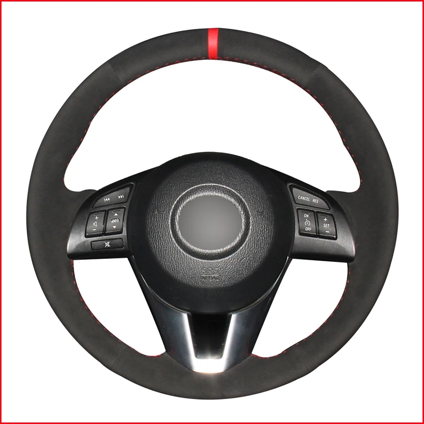 Черная замша красный маркер чехол рулевого колеса автомобиля для Mazda 3 Axela 6 Atenza 2