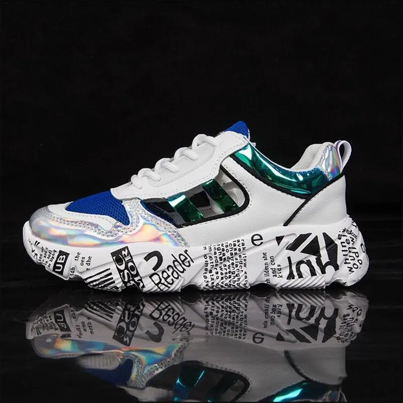 

2019 Fashion Graffiti Sneakers Women New Women Vulcanize Shoes Platform Breathable Women Flats Female Chunky Sneakers L645