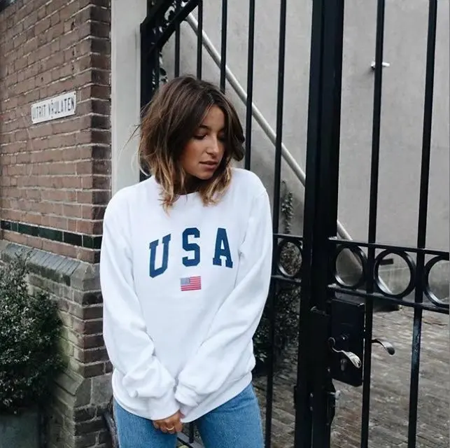 

Cute women hoodies sweatshirts ladies autumn winter fall cool usa print flag elegance parties sports sweat shirts hoodies