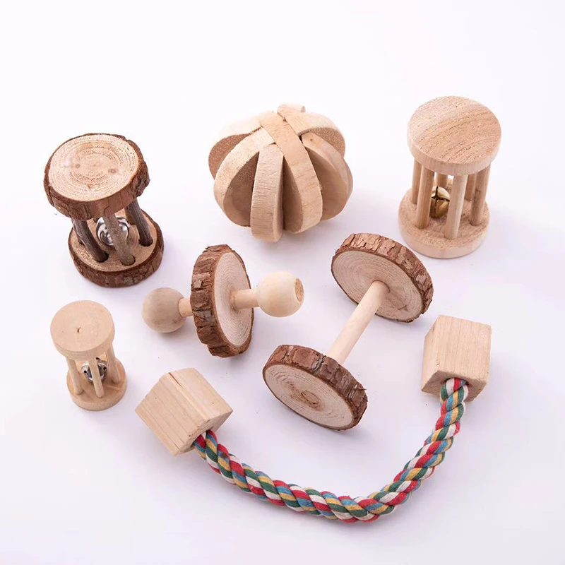 Милые натуральные деревянные строительные гантели из сосны роликовые