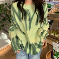 green striped print sweater casual oversized knitted o neck pullovers elegant winter warm women jumper sweaters tops outerwear