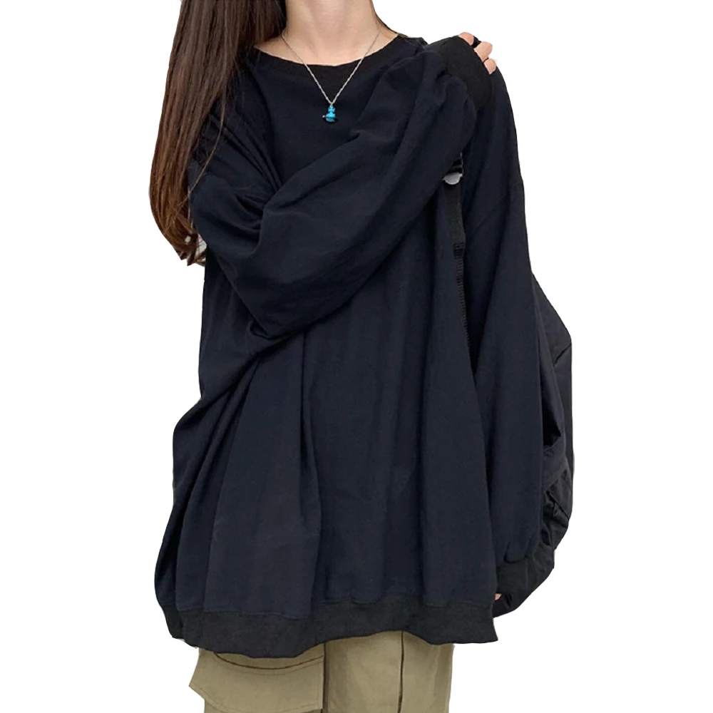 

Autumn Oversized T-shirts Round Neck Long Sleeve Korean Style Women Colthing Loose Casual Basic Long Solid Fashion Tops