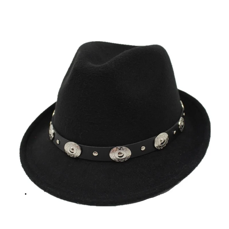 

Winter British Style Wool Jazz Cap Hat for Women Vintage Utumn Winter Ladies Fedora Hats with Metal Belt Female curled Brim Hat