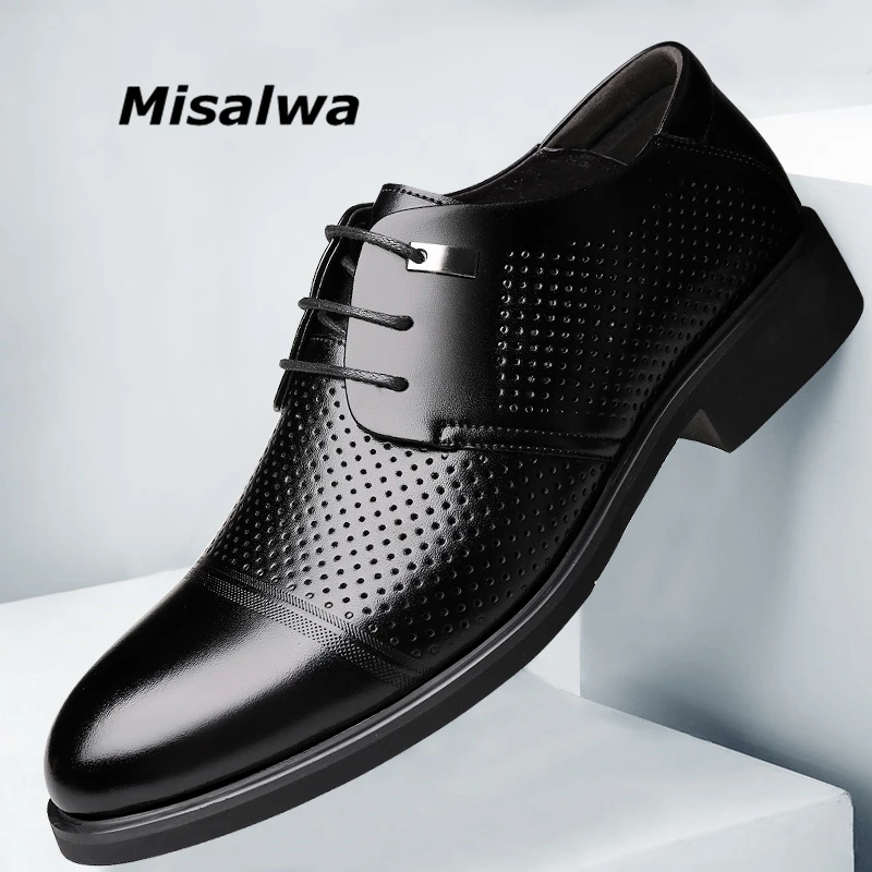 

Flat/ 5cm Spring /Summer Leather Men Dress Shoes Career Suit Men Office Shoes misalwa Gentleman Derby Business Men Shoe Hollow