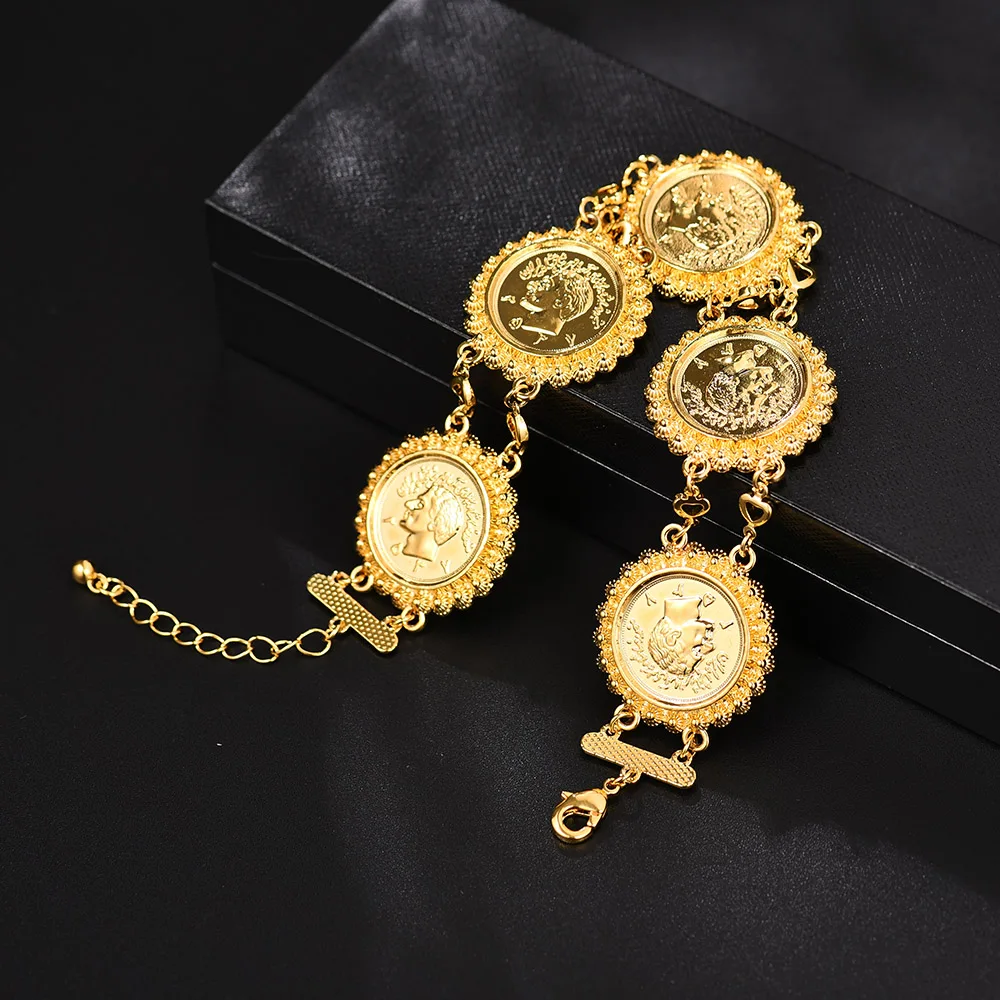 Золотистый браслет с монетами Исламские мусульманские Арабские монеты для