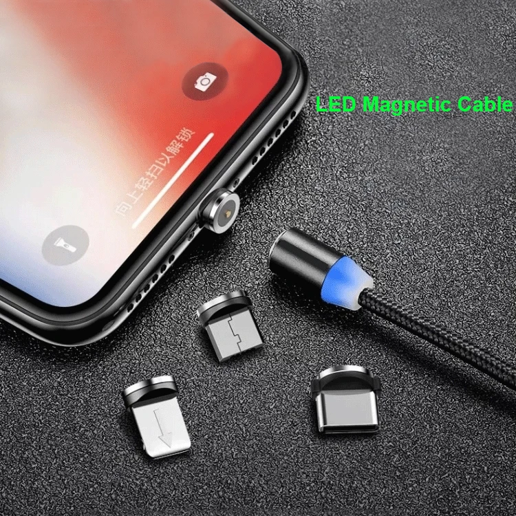 1 м светодиодный магнитный Быстрый зарядный кабель для передачи данных iPhone XR XS MAX X