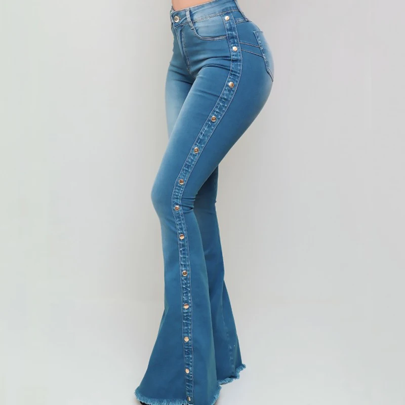 

High waist stretch classic ladies mopping denim new flared pants