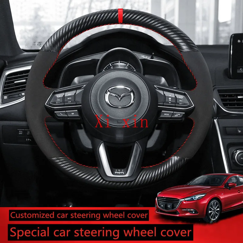 

For Mazda 3 6 onxela CX-4 CX-5 atenza DIY custom hand-sewn leather special car steering wheel cover