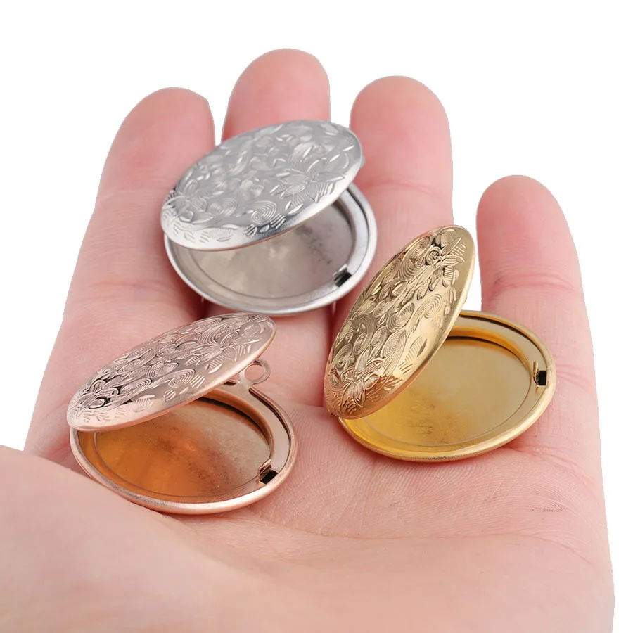 100% Stainless Steel Round Photo Locket Pendant For Jewelry Making Flower Pattern High Polished Wholesale 10pcs | Украшения и