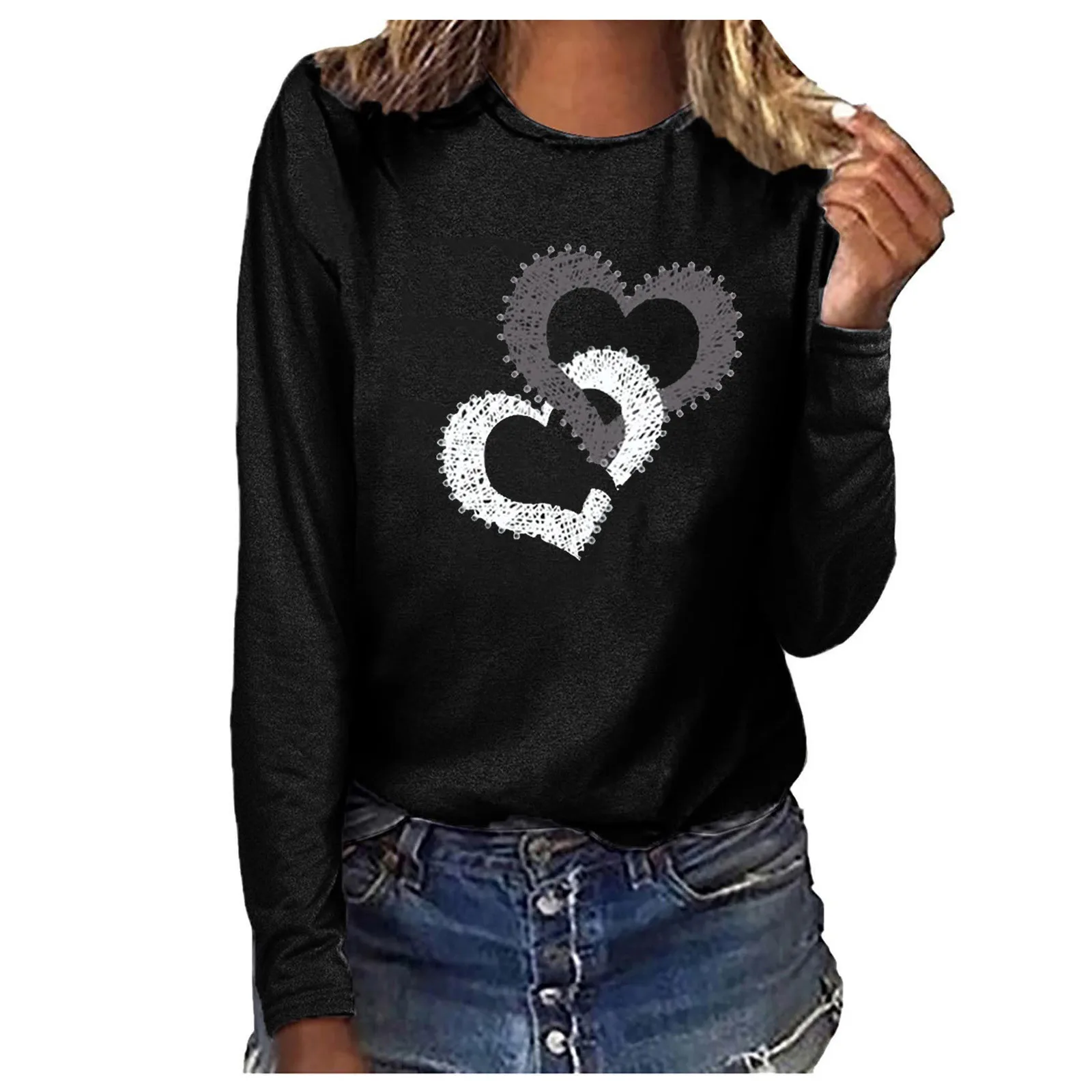 Женские топы с длинным рукавом Повседневная Свободная футболка круглым вырезом