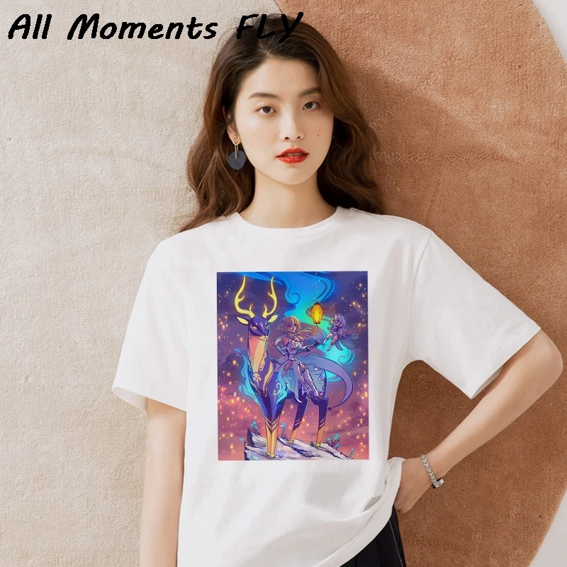 

Summer Harajuku Kawaii Genshin Impact T Shirt Fashion Tops Streetwear Aesthetic Clothes White Tshirt Female T-shirt New Shirt
