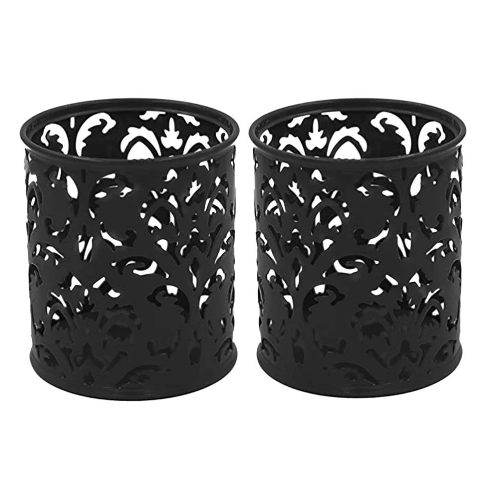 

2pcs Metal Pen Pot Hollow Pencil Holder Container Organizer (Black)
