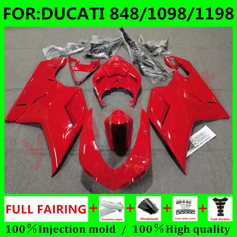 

New ABS Motorcycle Full Fairings Kit Fit for DUCATI 848 1098 1198 2007 2008 2009 2010 2011 2012 bodywork full Fairing set red