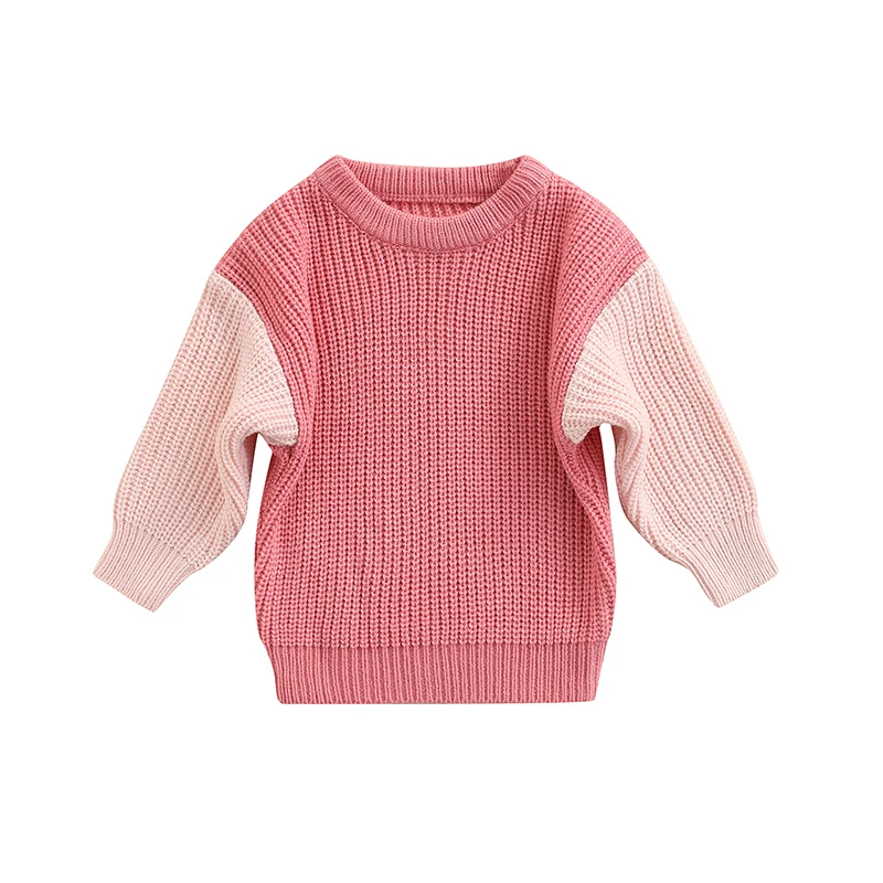 

Kids Baby Knitted Sweater Color-blocking Toddler Boys Girls Round Neck Long-sleeved Children Pullover Tops