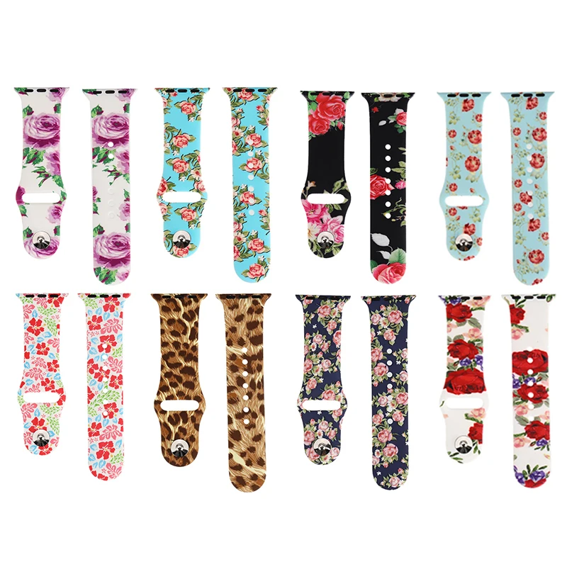 

38/40mm Silicone Watch Strap Floral Flower Waterproof Watch Band Replacement Bracelet Wrist 42/44mm Rubber Watchband Unisex