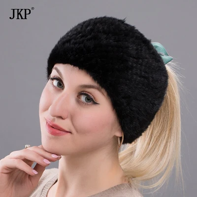 JKP Новые натуральные норковые меховые повязки на голову эластичный шарф настоящий меховой шарф из норки Роскошные модные аксессуары для волос для девочек - Цвет: HW 05M