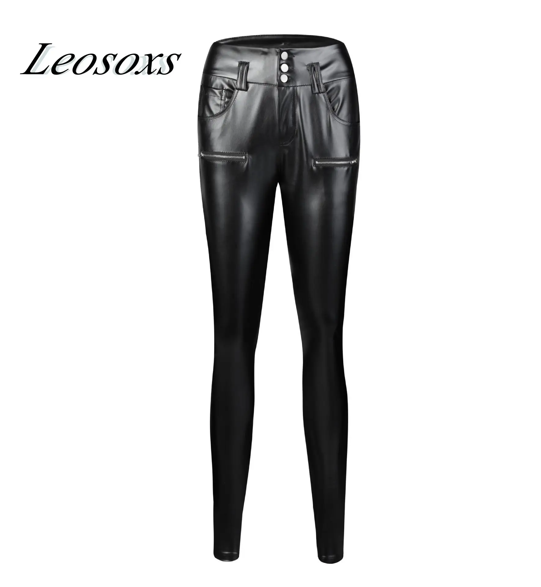 

2021Faux Leather matte leather pants Stretchy High Waist Sexy Elastic Thin Black Women Leggings PU Skinny Elastic Jeggings бѬки