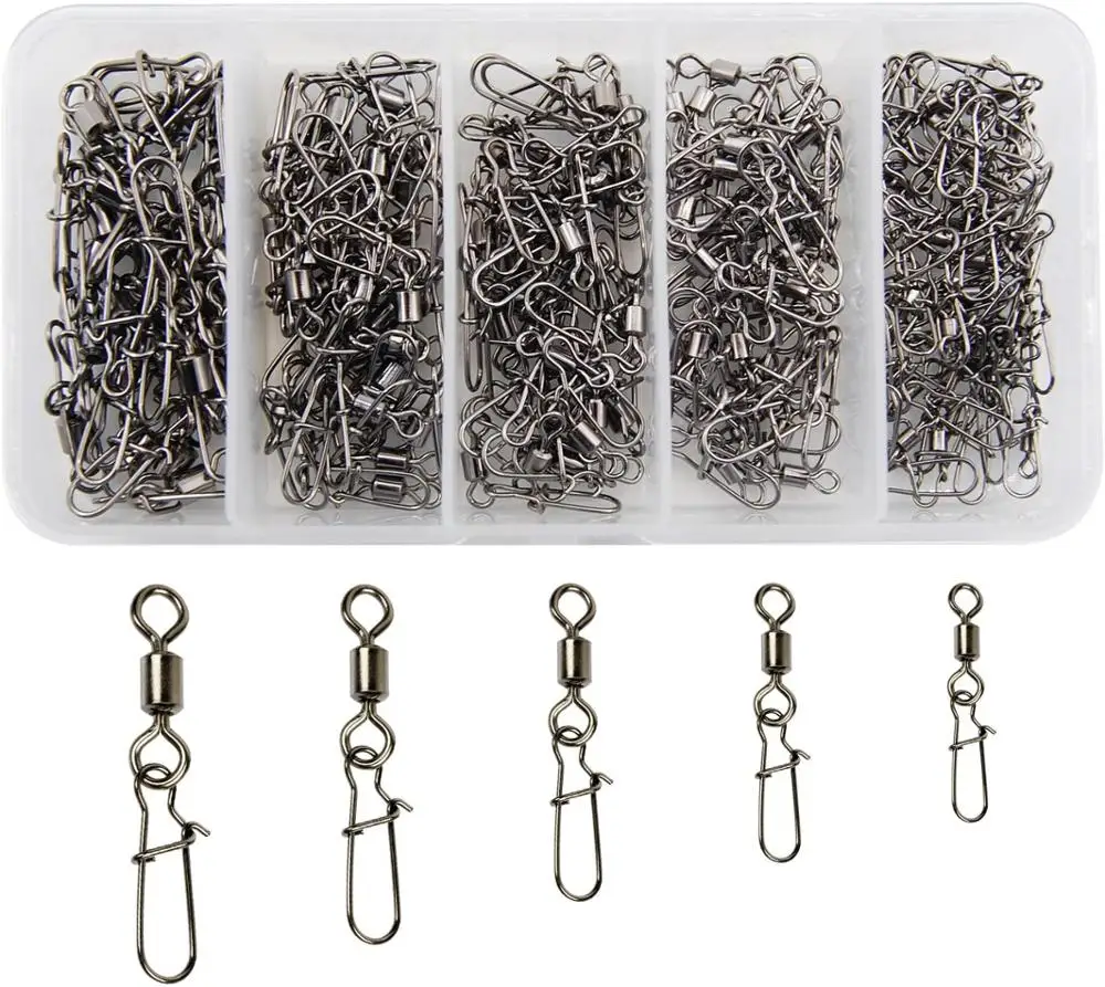 

160pcs/Box Fishing Swivel Snap Kit High-Strength Fishing Rolling Swivels with Duo-Lock Nice Snaps Lure Line Connector