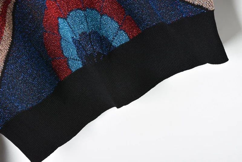 Женский вязаный свитер с люрексом винтажный жаккардовый пуловер абстрактным