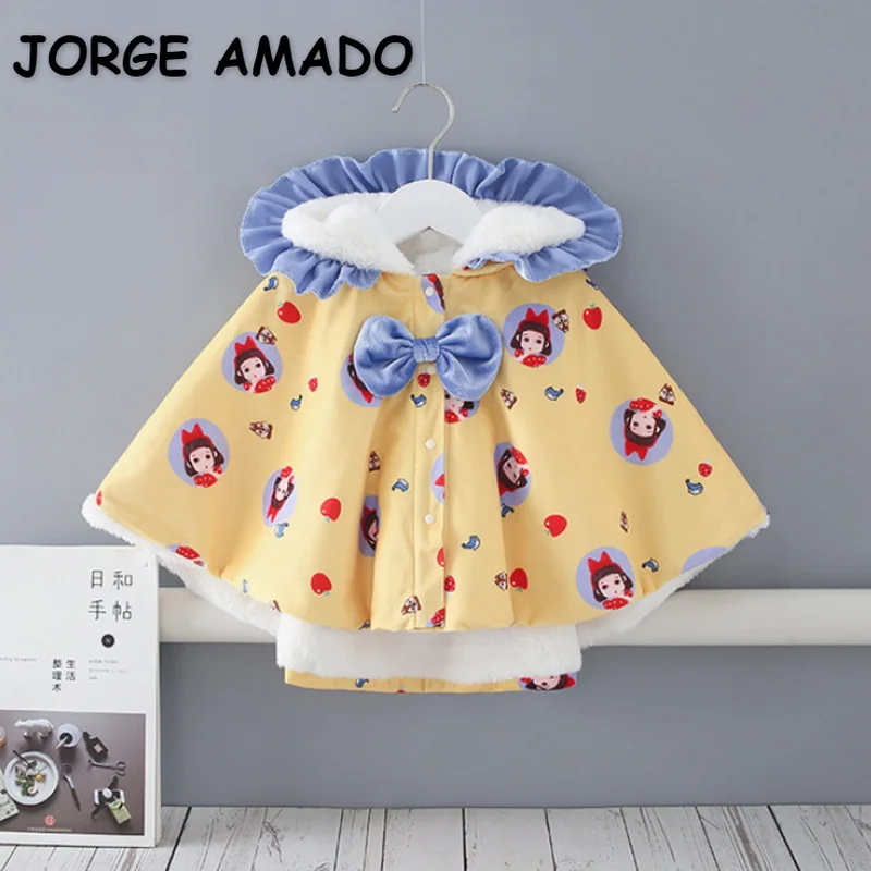 

Новинка 2021, зимняя накидка для девочки, флисовая плотная мультяшная накидка с капюшоном и бантом, бархатная накидка принцессы, милое пальто ...