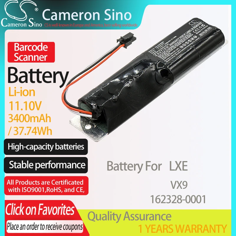

CameronSino Battery for LXE VX9 fits LXE 162328-0001 Barcode Scanner battery 3400mAh/37.74Wh 11.10V Li-ion Black